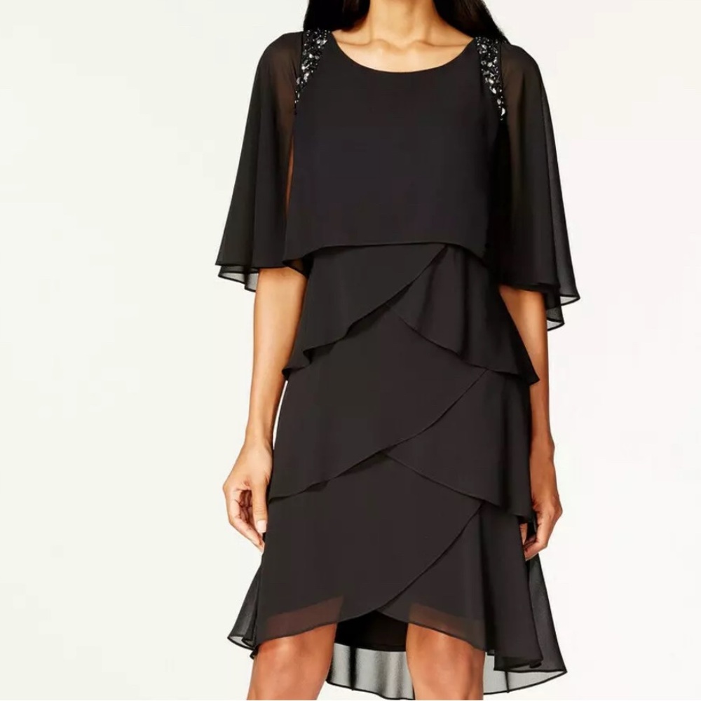 SLNY Fashion Women's Beaded Tiered Capelet Dress Size 12